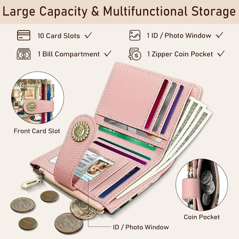 Kelvoris Cute Lovely Black Cats Small Rfid Women Wallet Bifold Zipper Coin Pocket PU Leather Compact Cash Travel Credit Card Holder for Female Ladies Teen Girls 1 ID Window 10 Card Slots - Image 4